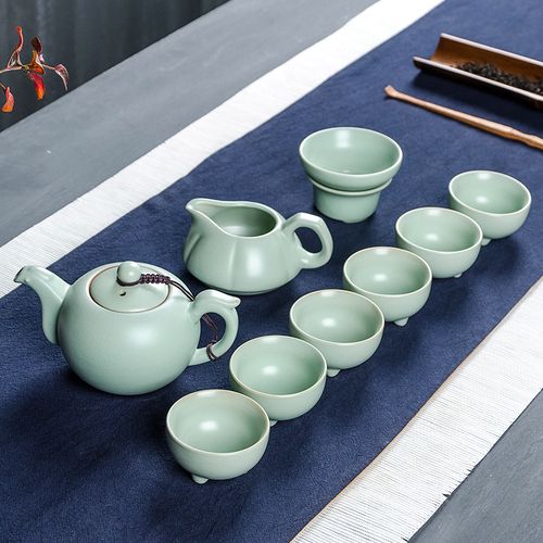 汝窯青瓷功夫茶具套裝10頭整套茶壺茶杯過濾茶海茶道開片汝瓷logo